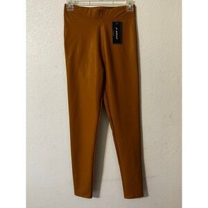 C-Mode Faux‎ Leather Leggings Pants Brown Stretchy New with Tags Womens